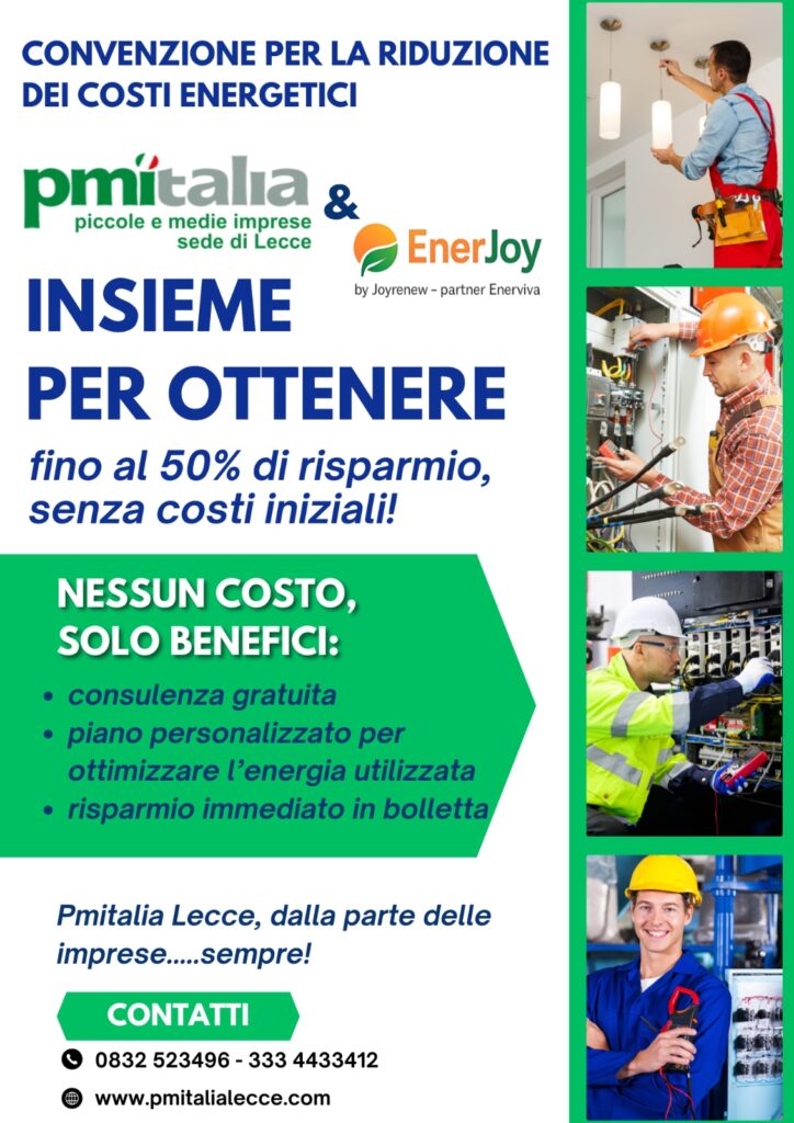 Convenzione Pmitalia Lecce - JoyRenew per consulenza gratuita su energia reattiva e ottimizzazione