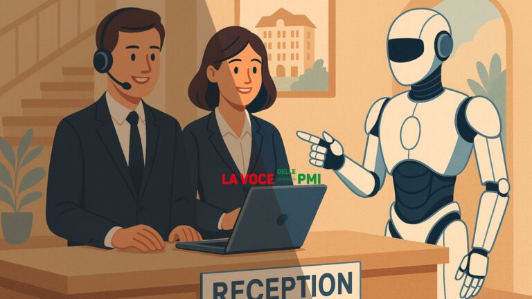 Receptionist al banco accoglienza di una struttura alberghiera